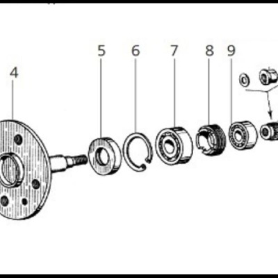 Desenho técnico explodido de componente mecânico com peças numeradas