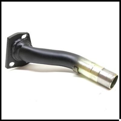 Tubo metálico curvado com flange quadrada e extremidade prateada