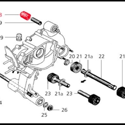 Diagrama técnico esquemático de peça mecânica com componentes numerados