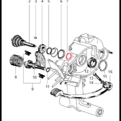 Desenho técnico de peças mecânicas numeradas
