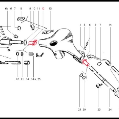 Diagrama explodido de banco de bicicleta com peças numeradas