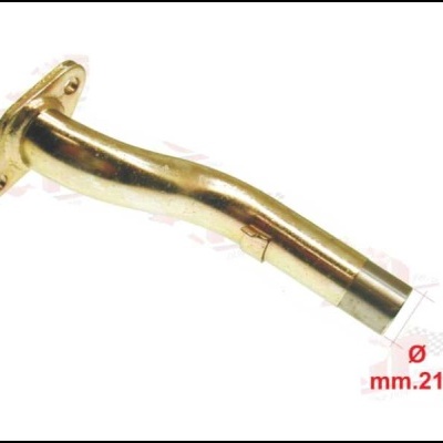 Tubo metálico dourado com base retangular de fixação e texto mm.21,5