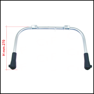 Barra metálica prateada com extremidades de borracha preta