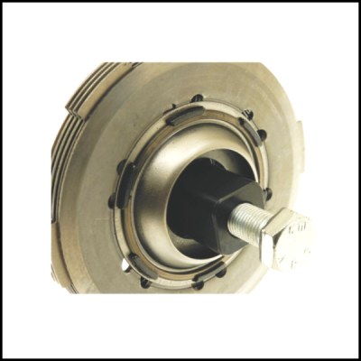 Componente metálico redondo com parafuso hexagonal