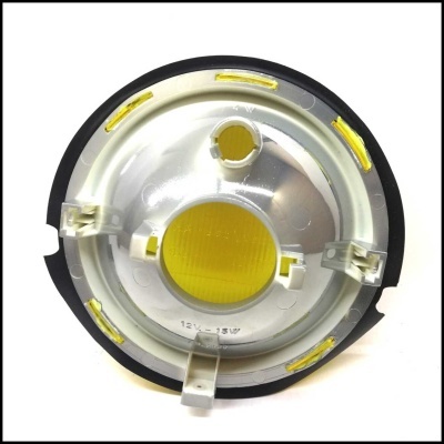 Luz redonda para automóvel com base preta e segmentos amarelos