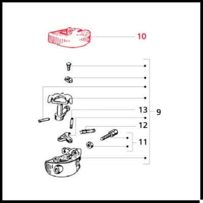 Desenho técnico de peças mecânicas desmontadas com numeração
