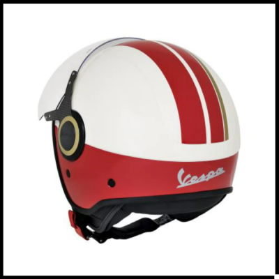 Capacete Vespa branco e vermelho com visor