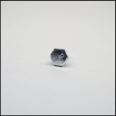 Parafuso metálico com cabeça hexagonal e gravação OLIO
