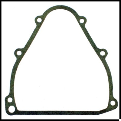 Junta triangular verde escuro com vários orifícios sobre fundo branco