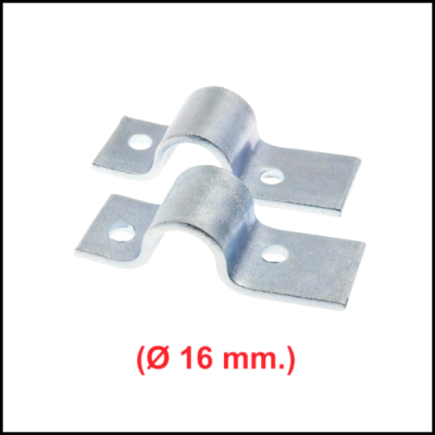 Dois suportes metálicos prateados com texto (Ø 16 mm.)