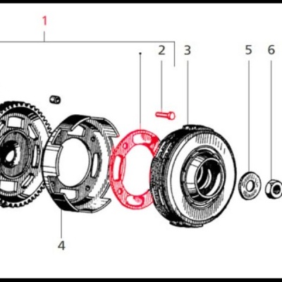 Ilustração técnica de conjunto de peças mecânicas numeradas