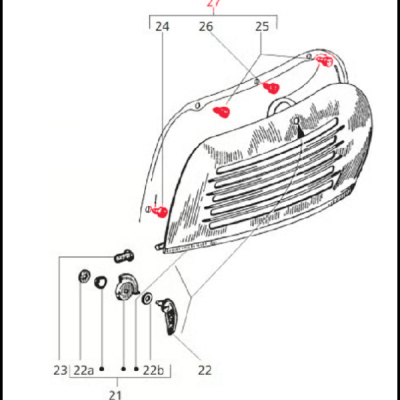 Diagrama técnico de grelha ou tampa com componentes numerados.