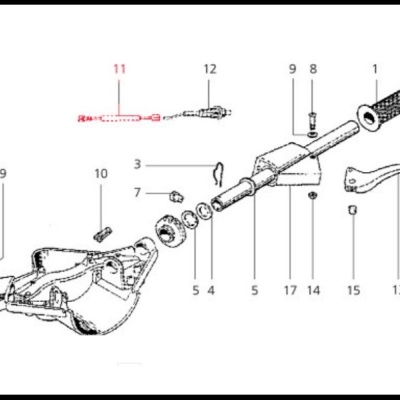 Diagrama de peças de punho de acelerador de motocicleta com manete