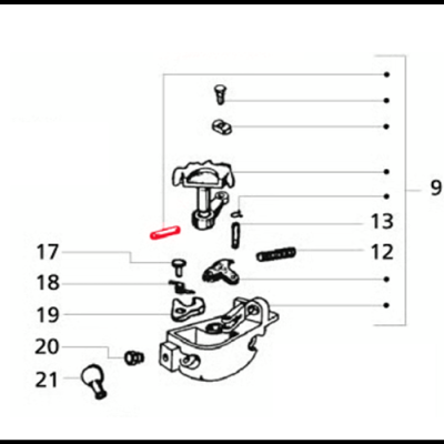 Diagrama técnico de peças mecânicas com nove componentes numerados em fundo branco