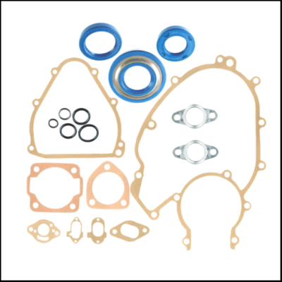 Conjunto de juntas e vedantes para motor em várias cores sobre fundo branco