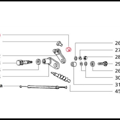 Desenho técnico de peças mecânicas numeradas em esquema de montagem