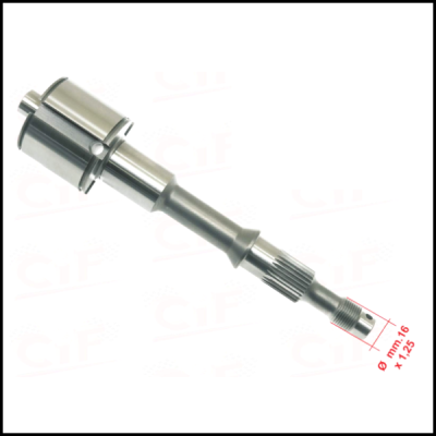 Peça metálica cilíndrica prateada com texto Ø mm 16 x 1.25 e fundo branco com marca dágua.