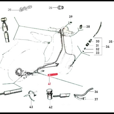 Desenho técnico de peças de scooter com números de referência