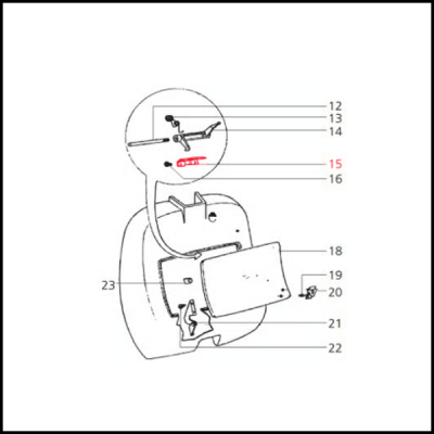 Desenho técnico a preto e branco de peça mecânica numerada