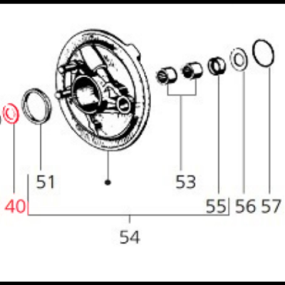 Desenho técnico de peças mecânicas circulares numeradas em fundo branco
