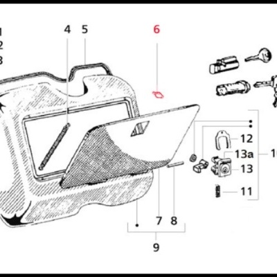Desenho técnico de bolsa resistente com tampa aberta e peças numeradas