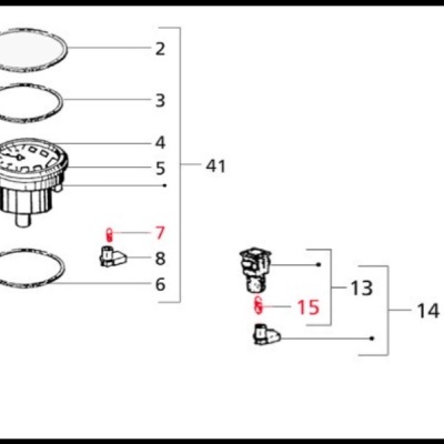 Desenho técnico com peças mecânicas numeradas