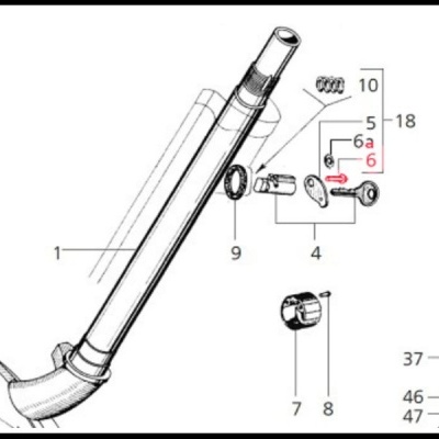 Diagrama técnico de tubo metálico com peças numeradas