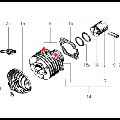Desenho técnico das peças de motor numeradas