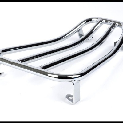 Suporte metálico cromado com quatro barras e quatro apoios curvados