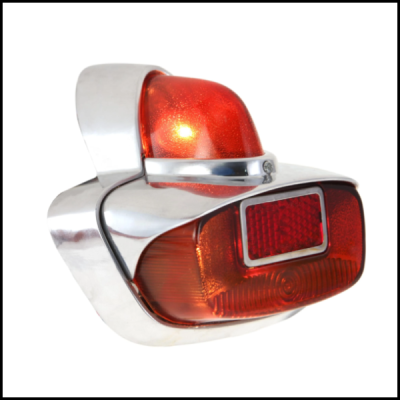 Farolim traseiro vintage cromado com lentes vermelhas