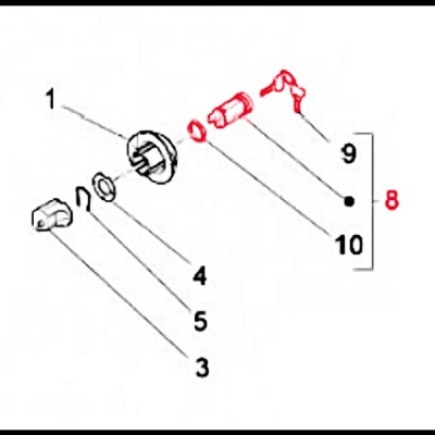 Desenho técnico de componentes mecânicos desmontados com números indicativos