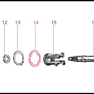 Peças mecânicas numeradas dispostas em linha com uma destacada em vermelho