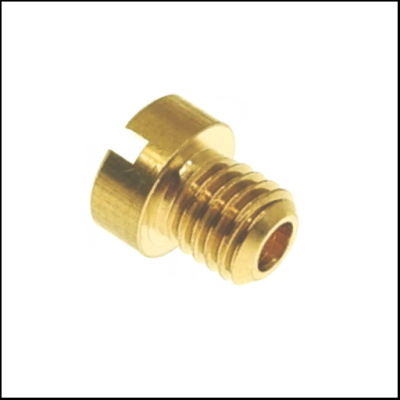 Parafuso metálico dourado com filetes e fenda na cabeça