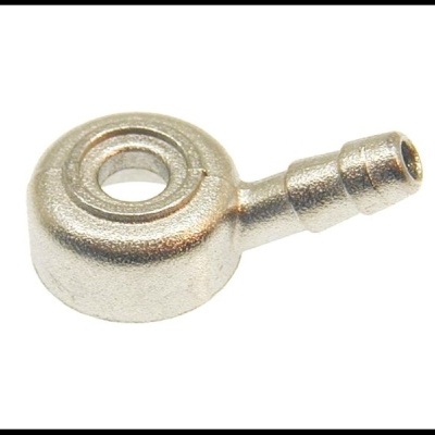 Peça metálica prateada com formato circular e eixo lateral segmentado