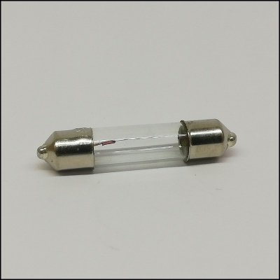 Lâmpada tubular pequena com base metálica e vidro transparente