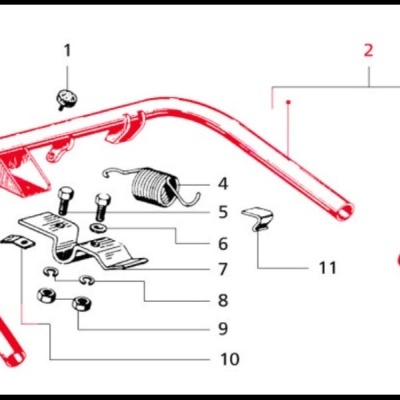 Diagrama técnico de barra metálica e peças numeradas