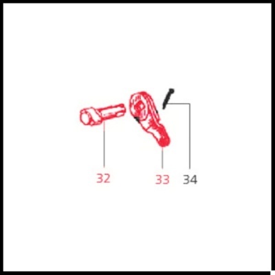 Peças mecânicas vermelhas numeradas 32 e 33 sobre fundo branco