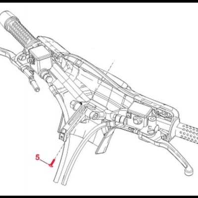 Desenho técnico de guiador de mota com manípulos e punhos