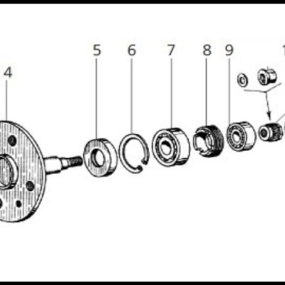 Diagrama técnico de peças mecânicas desmontadas com números