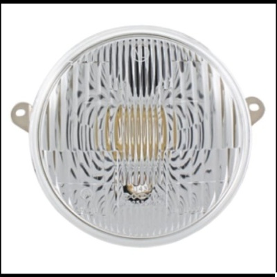 Luz redonda para automóvel com lentes transparentes e padrões prismáticos