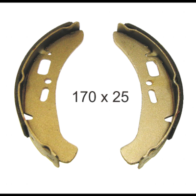 Sapatas de travão metálicas com material de fricção castanho e texto 170 x 25.