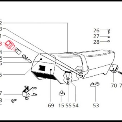 Desenho técnico de componente mecânico com peças numeradas