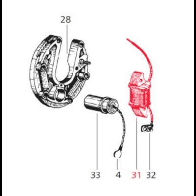 Componentes mecânicos rotulados com números, em desenho técnico
