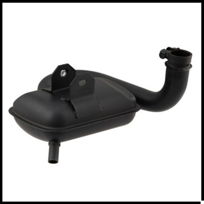 Reservatório de expansão automóvel preto com tubo curvo