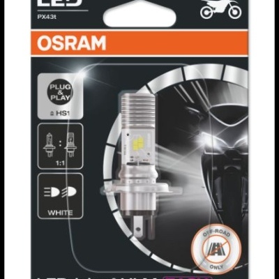 Lâmpada LED para motos OSRAM com embalagem preta e detalhes laranja