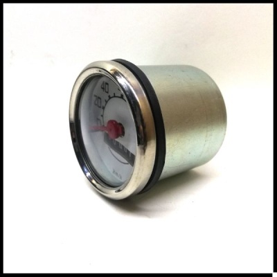 Manómetro redondo com visor branco e aro metálico