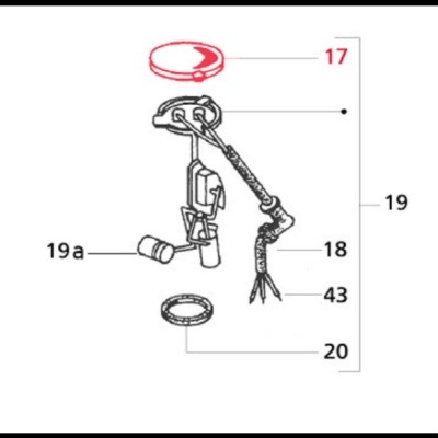 Desenho técnico de componente mecânico com números indicativos