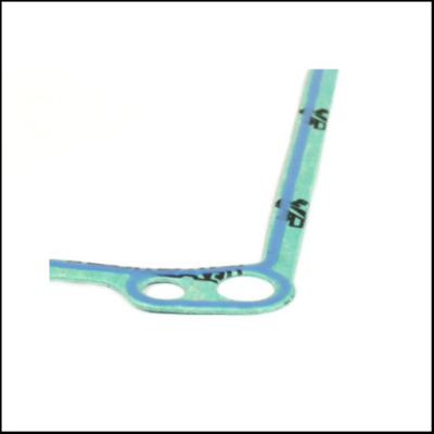 Peça azul angular flexível com texto VTA e dois orifícios redondos