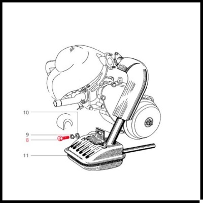 Desenho técnico a preto e branco de peça mecânica com partes numeradas 8,9,10,11.