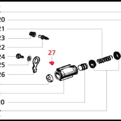 Diagrama técnico de peças mecânicas numeradas com destaque no número 27